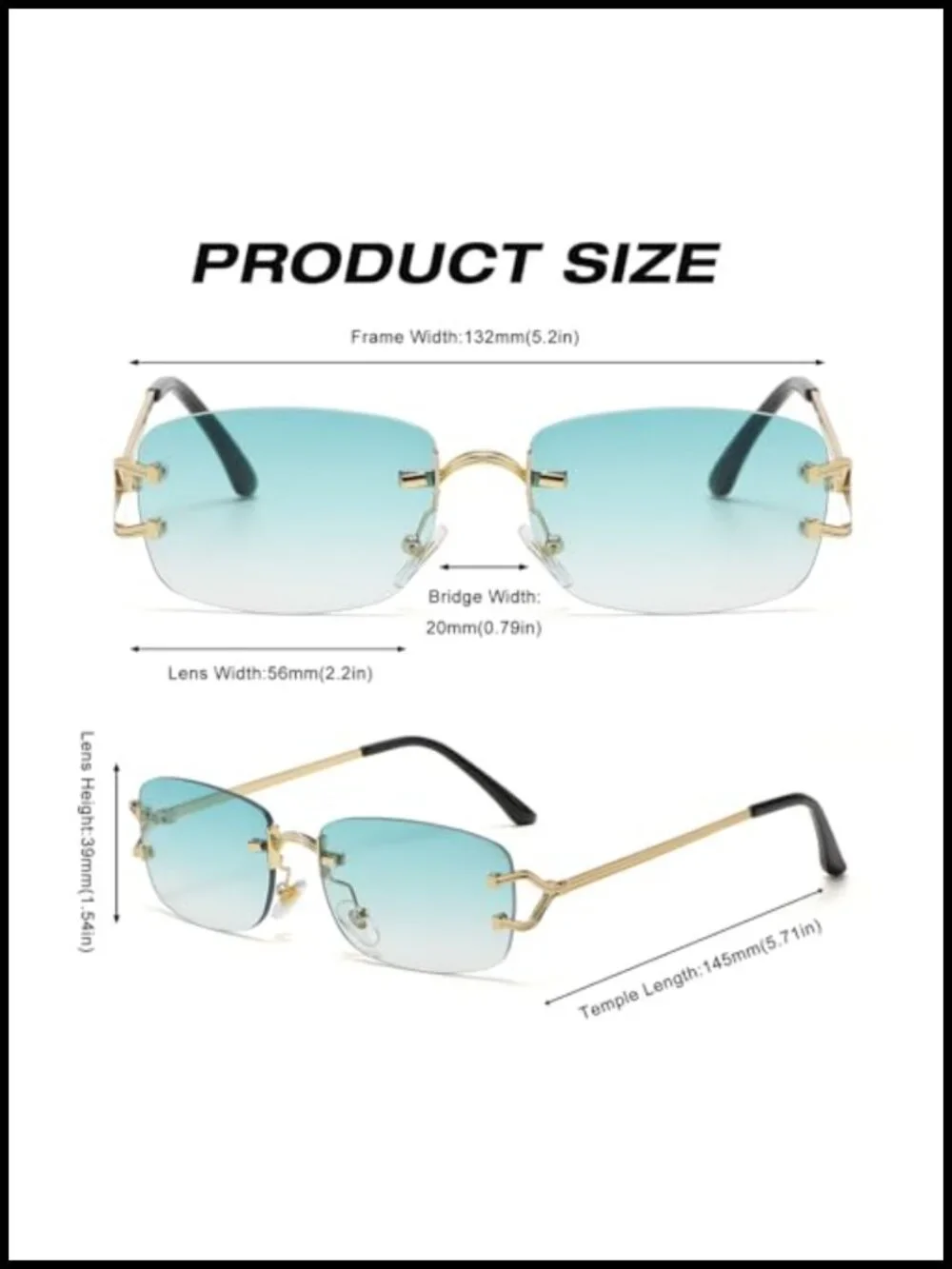 90s Retro Rimless Metal Sunglasses UV400 Protection Rectangle Lens